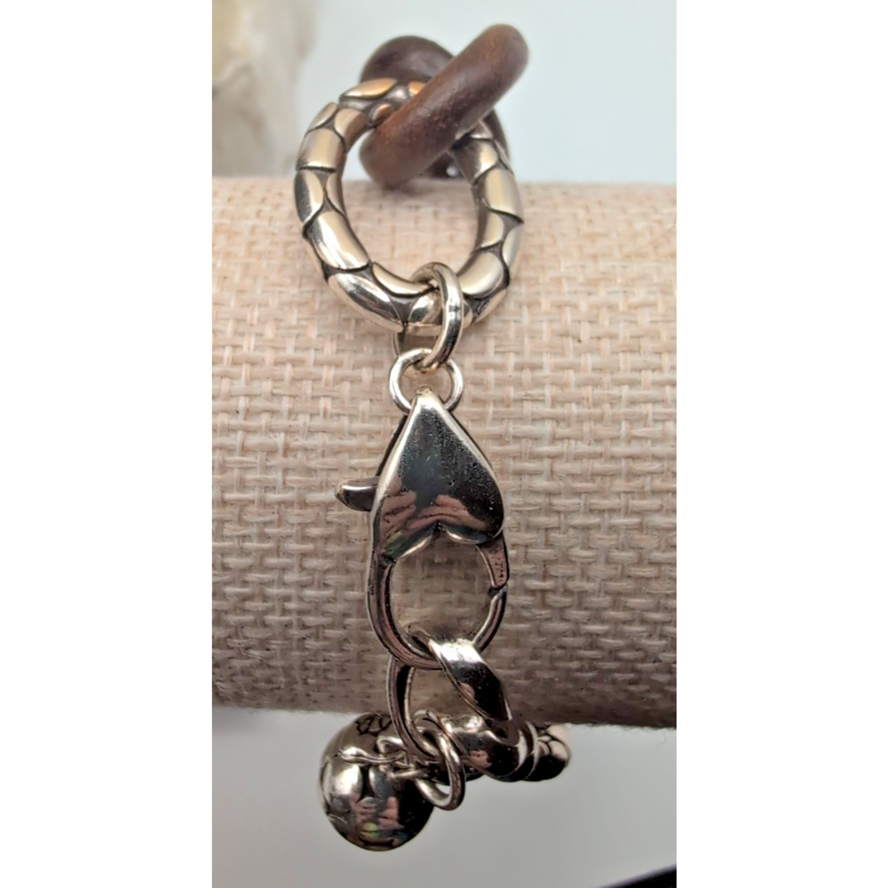 Brighton Pebble Chunky Link Wood Silver Tone bracelet - Picture 6 of 9
